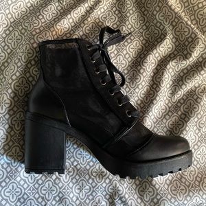Forever 21 Black Sheer/Mesh Inserts Combat Boots Size 7